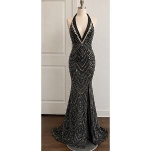 Primavera Couture Beaded Sequence Prom Gown‎ Heavy Beading Formal Slit 0 India